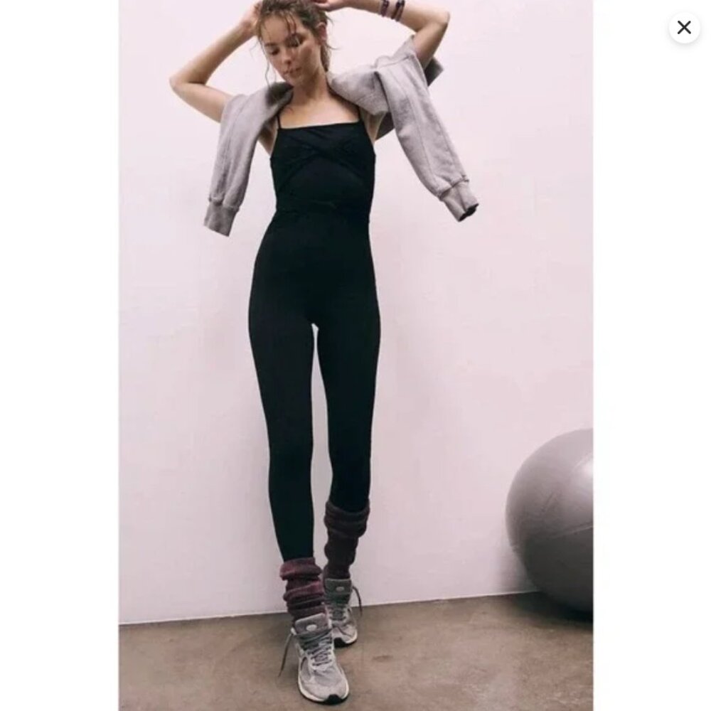 NWT Fp Movement by Free People Lace Me Up One Piece Jumpsuit Black XS Athleisure